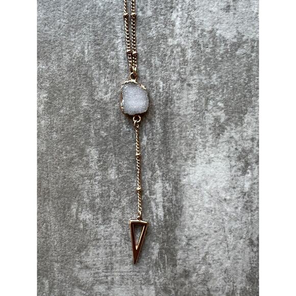 Los Angeles Boutique Rose Gold Long Chain Fashion Boho Gemstone Necklace NEW - Picture 4 of 8